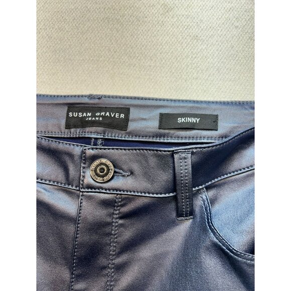 Susan Graver Women's Rayon Skinny Jeans Stretch Size 10 Dark Blue Solid Pockets - Picture 3 of 11